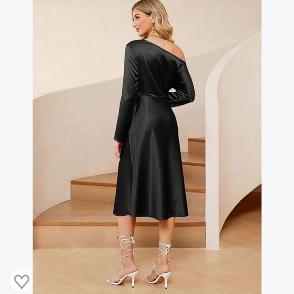 Nwt Jasambac Off one Shoulder Cocktail Party Wedding Guest Satin Dress XL - Picture 4 of 13